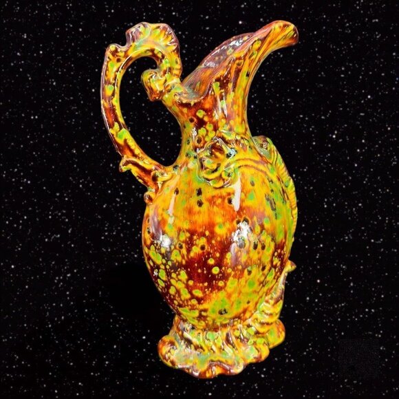 Hand Painted Multicolor Specked Ceramic Pitcher Carafe Vintage Hand Made 1970s - Picture 4 of 12